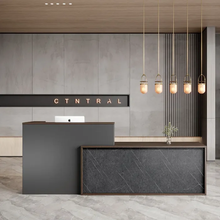 Luxury Modern Grey Reception Table with Drawers & CPU Storage – MDF - Image 1