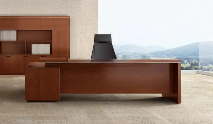 Luxury L‑Shape Director’s Desk – Modern Executive Style (Brown) - Image 1