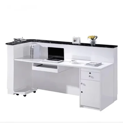 Luxury Modern Reception Table with Keyboard Tray & Drawers – White MDF