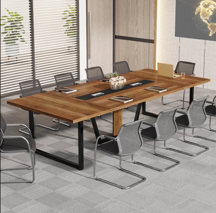 Modern Rectangular Conference Table – Particle Board Top with Metal Leg Base - Image 1